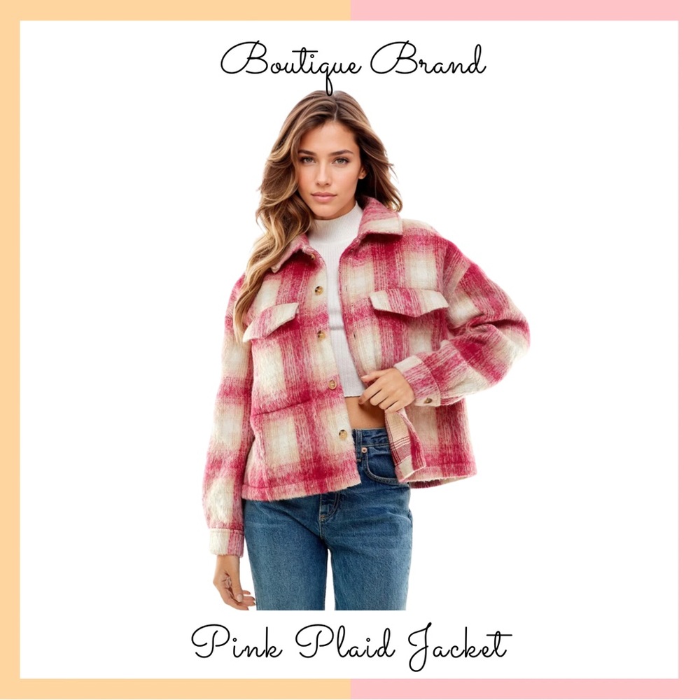 Oversized Pink Plaid Shirt Jacket